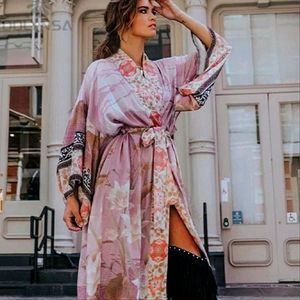 NEW Retro Floral Kimono Duster Gypsy Cardigan Dusty Pink Black